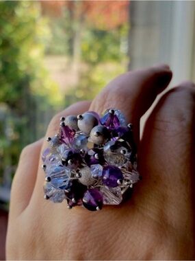 Swarovski Elements & Gemstones Purple Amethyst Statement Ring NWT